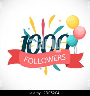 1000 follower. Grazie. Sfondo dell'illustrazione Foto Stock