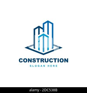 Modello vettoriale di progettazione del logo della costruzione di edifici Illustrazione Vettoriale