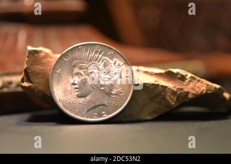 1922 US argento dollaro di pace fatto dopo la fine di Guerra mondiale 1 Foto Stock