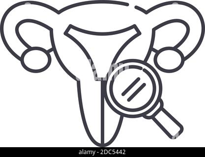 Icona del test del sistema riproduttivo, illustrazione isolata lineare, vettore a linee sottili, segno di disegno web, simbolo del concetto di contorno con tratto modificabile su bianco Illustrazione Vettoriale