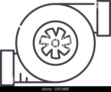 Icona del turbocompressore, illustrazione lineare isolata, vettore a linee sottili, simbolo di disegno web, simbolo di concetto di contorno con tratto modificabile su sfondo bianco. Illustrazione Vettoriale