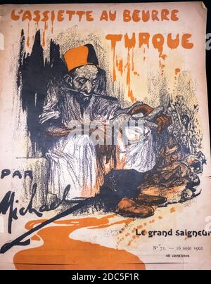 Copertina di l'Assiette au Beurre un settimanale satirico francese illustrato rivista con orientamenti politici anarchici che è stato principalmente prodotto tra 1901 e 1912 raffiguranti la nazione turca che macellava gli armeni esposti Presso il Museo-Istituto Armeno del genocidio dedicato alle vittime di Il genocidio armeno nella città di Yerevan capitale di Armenia Foto Stock