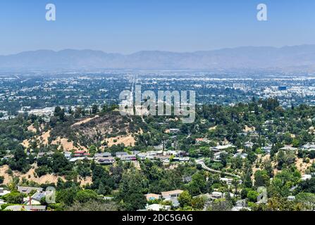 Vista dalla cima di Mulholland Drive, Los Angeles, California Foto Stock