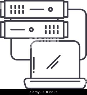 Icona del database, illustrazione isolata lineare, vettore di linea sottile, segno di disegno web, simbolo del concetto di contorno con tratto modificabile su sfondo bianco. Illustrazione Vettoriale