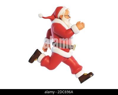 Babbo Natale in esecuzione isolato su sfondo bianco rendering 3d Foto Stock