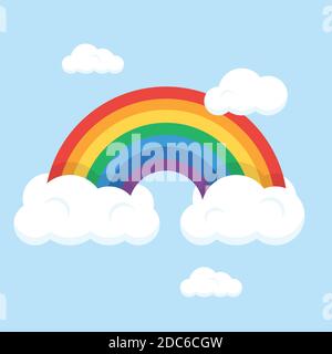 Arcobaleno piatto con nuvole illustrazione vettoriale Illustrazione Vettoriale