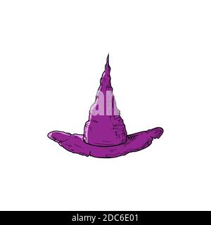 Cappello di strega. Oggetto isolato su bianco. Illustrazione di cartoni animati vettoriali. Stile disegnato a mano. Illustrazione Vettoriale