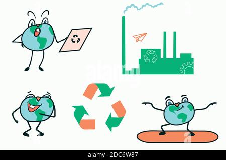 set di adesivi per pianeta ed ecologia. Illustrazione Vettoriale