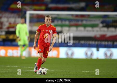 Cardiff, Regno Unito. 18 Nov 2020. Joe Morrell del Galles in azione. UEFA Nations League, gruppo H match, Galles contro Finlandia al Cardiff City Stadium di Cardiff, Galles del Sud, mercoledì 18 novembre 2020. pic by Andrew Orchard/Andrew Orchard sports photography/Alamy Live News Credit: Andrew Orchard sports photography/Alamy Live News Foto Stock