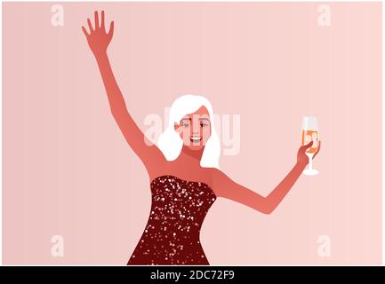 Cornice finestra con ragazza che festeggia il nuovo anno Illustrazione Vettoriale