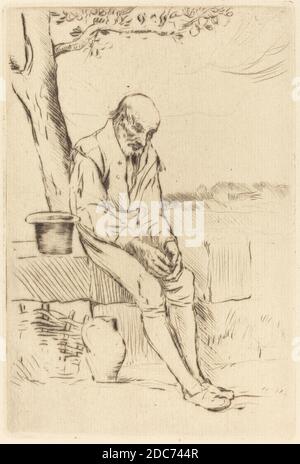 Alphonse Legros, (artista), francese, 1837 - 1911, 'vince Then' ('Dupuis ce temps-la'), Bonhomme Misere, (serie), punto secco su carta verde chiaro Foto Stock
