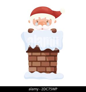 Cartoom carino personaggio Babbo Natale guardando fuori dal camino. Illustrazione vettoriale Illustrazione Vettoriale