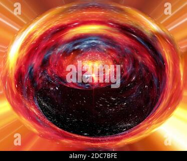 Rappresentazione 3D astratta di una formazione esotica di spazi profondi con universi rigonfianti all'interno di un wormhole, per fantascienza o carta da parati da viaggio interstellare Foto Stock