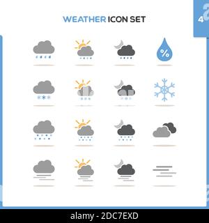 Icona meteo impostata. Icona a colori impostata con ombra rotonda. Quarto gruppo. Illustrazione del vettore glifo Illustrazione Vettoriale