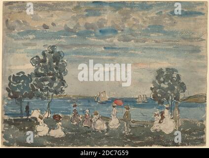 Maurice Prendergast, (artista), americano, 1858 - 1924, Figures on a Beach, 1910/1915, acquerello su grafite su carta wove, foglio: 36 × 50.6 cm (14 3/16 × 19 15/16 pollici Foto Stock