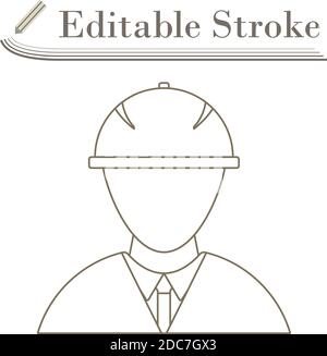 Icona della testa del lavoratore di costruzione nel casco. Disegno semplice tratto modificabile. Illustrazione vettoriale. Illustrazione Vettoriale