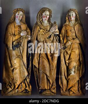 Santa Barbara, Madeleine e Caterina (da sinistra a destra) XVI secolo, Francia, francese, Foto Stock