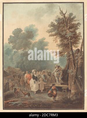 Charles-Melchior Descourtis, (artista), francese, 1753 - 1820, Nicolas Antoine Taunay, (artista dopo), francese, 1755 - 1830, Foire de Village, 1788, incisione e incisione a colori Foto Stock