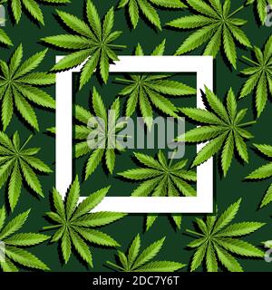 Telaio di carta con foglie di marijuana, foglie di cannabis Illustrazione Vettoriale