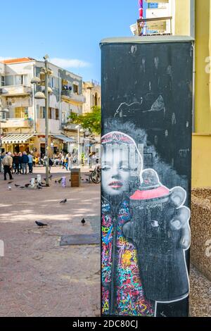 TEL AVIV, ISRAELE, DICEMBRE - 2019 - Marylin, monroe graffit in via urbana nella città di tel aviv, israele Foto Stock