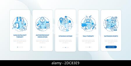 TRATTAMENTO TRISTE onboarding mobile app pagina con concetti Illustrazione Vettoriale