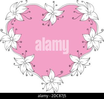 Cornice floreale a forma di cuore. Illustrazione Vettoriale