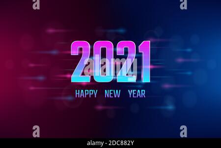 Felice anno nuovo 2021 con effetto font 3d in neon sfondo di colore chiaro Illustrazione Vettoriale