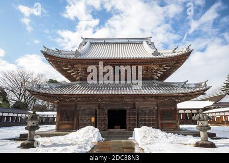 Takaoka, Giappone al Tempio di Zuiryuji nella stagione invernale. Foto Stock