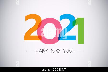 Felice anno 2021 con colore trasparente su colore bianco sfondo Illustrazione Vettoriale