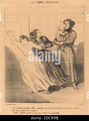 Honoré Daumier, (artista), francese, 1808 - 1879, Ah! il prétend m'empêcher d'aller..., Les Femmes Socialistes, (serie), 1849, litografia in nero su carta da giornale, immagine: 24 x 19.9 cm (9 7/16 x 7 13/16 pollici), foglio: 36.2 x 25.2 cm (14 1/4 x 9 15/16 pollici Foto Stock