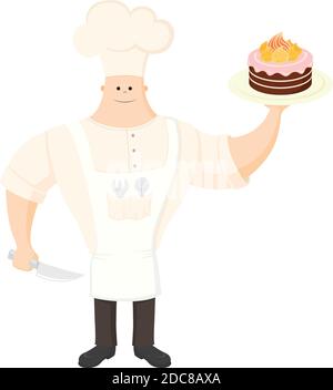 Cuocete in modo uniforme con la torta e il coltello su sfondo bianco. Illustrazione Vettoriale