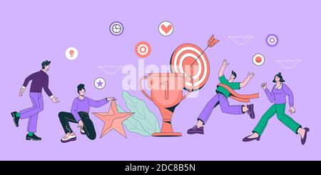 Obiettivo di business raggiungimento e successo cartoon flat vettore illustrazione. Illustrazione Vettoriale