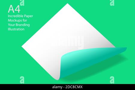 Il vettore A4 mockup isolato su sfondo verde Illustrazione Vettoriale