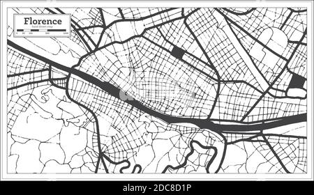 Mappa della città di Firenze in bianco e nero in stile retro. Mappa di contorno. Illustrazione vettoriale. Illustrazione Vettoriale