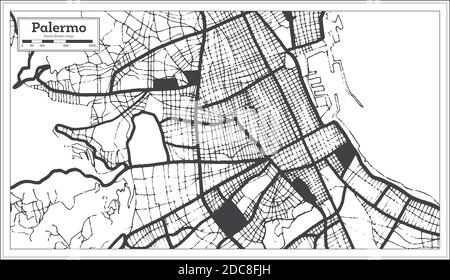 Palermo Mappa della città in bianco e nero in stile retro. Mappa di contorno. Illustrazione vettoriale. Illustrazione Vettoriale