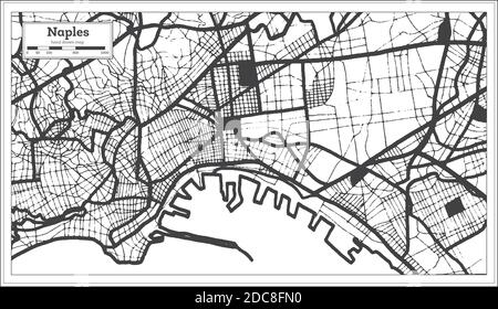 Napoli Mappa della città in bianco e nero in stile retro. Mappa di contorno. Illustrazione vettoriale. Illustrazione Vettoriale