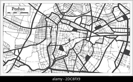 Mappa della città di Padova in bianco e nero in stile retro. Mappa di contorno. Illustrazione vettoriale. Illustrazione Vettoriale