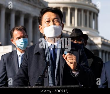 Washington, Stati Uniti 19 novembre 2020. 19 novembre 2020 - Washington, DC, Stati Uniti: Canzone Young-gil, membro dell'Assemblea Nazionale in Corea del Sud, intervenendo a una conferenza stampa sull'approvazione di una risoluzione della Camera dei rappresentanti a sostegno dell'Alleanza Stati Uniti - Corea del Sud. (Foto di Michael Brochstein/Sipa USA) Credit: Sipa USA/Alamy Live News Foto Stock