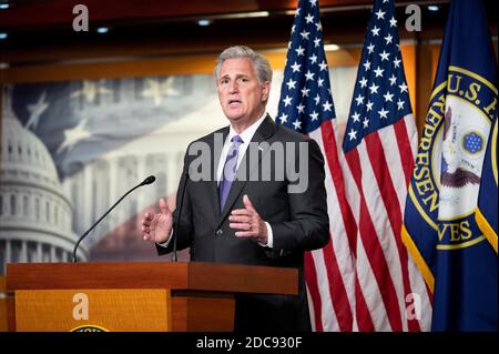 Washington, DC, Stati Uniti. 19 Nov 2020. 19 novembre 2020 - Washington, DC, Stati Uniti: KEVIN MCCARTHY (R-CA), leader di minoranza della casa, che parla alla sua conferenza stampa. Credit: Michael Brochstein/ZUMA Wire/Alamy Live News Foto Stock