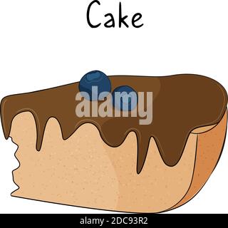 Pezzo di torta alla vaniglia con cioccolato e mirtilli. Illustrazione vettoriale. Illustrazione Vettoriale