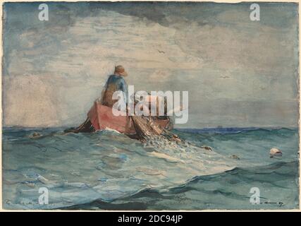 Winslow Homer, (artista), americano, 1836 - 1910, Hauling in the Nets, 1887, acquerello su grafite su carta wove, foglio: 35.6 × 50.8 cm (14 × 20 pollici Foto Stock