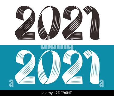 2021 simbolo. Calligraphy scritto a mano che scrive il testo. Modello di disegno, biglietto di auguri, poster, banner. Illustrazione vettoriale Illustrazione Vettoriale