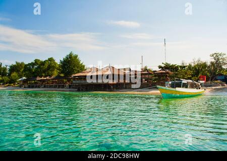 Alloggio in baita, Isola di Gili meno, Isole Gili, Indonesia, Asia, Asia Foto Stock