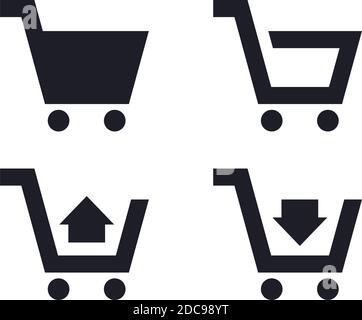 Semplice icona del carrello pieno e vuoto e simbolo di acquisto per i pulsanti web Illustrazione Vettoriale