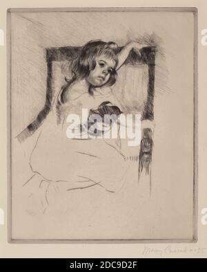 Mary Cassatt, (artista), americano, 1844 - 1926, inginocchiato in una poltrona, c.. 1903, punto di essiccazione in nero, piastra: 30.16 × 24.29 cm (11 7/8 × 9 9/16 poll Foto Stock