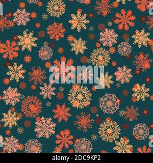 Motivo senza cuciture con gli elementi originali in fiocchi di neve rossi. Illustrazione Vettoriale