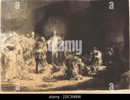 Leopold Flameng, (artista), francese, 1831 - 1911, Rembrandt van Rijn, (artista dopo), olandese, 1606 - 1669, predicazione di Cristo (la stampa dei cento Guilder), incisione Foto Stock