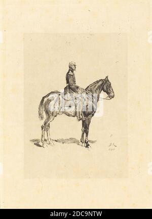 Frederic-Auguste la Guillermie, (artista), francese, 1841 - 1934, Jean-Louis-Ernest Meissonier, (artista dopo), francese, 1815 - 1891, Horseman, 1861, incisione Foto Stock