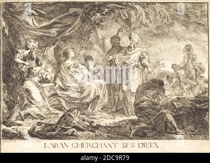 Gabriel de Saint-Aubin, (artista), francese, 1724 - 1780, Laban cherchant ses dieux, 1753, incisione Foto Stock