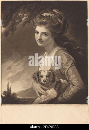 John Raphael Smith, (artista), britannico, 1752 - 1812, George Romney, (artista dopo), inglese, 1734 - 1802, Lady Hamilton as Nature, pubblicato 1784, mezzotint Foto Stock